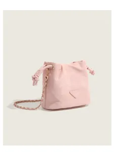 Pink puff cloud bucket bag with chain strap and drawstring design for women daily fashion style.