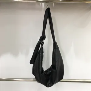 Black PU leather slouchy shoulder bag stylish pleated dumpling handbag for women summer