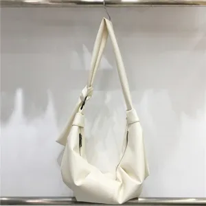 White PU Leather Dumpling Shoulder Bag Soft Pleated Casual Crossbody Bag For Women