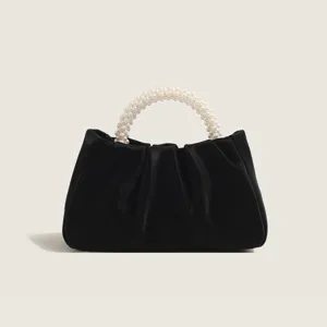 Borsa Nuvola Plissettata in Pelle PU Moda Donna Mini Borsa a Mano Casual Elegante Manico di Perle Borsa a Tracolla