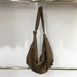 Vintage Brown PU Leather Pleated Dumpling Shoulder Bag Casual Soft Crossbody Bag for Women