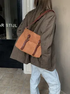 Vintage Suede Messenger Bag Retro Brown Casual Crossbody Shoulder Satchel For Women