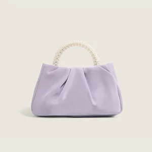 Borsa a mano plissettata da donna con manico di perle, elegante mini borsa estiva.