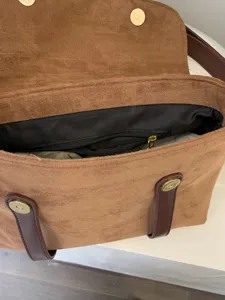 Brown suede retro messenger bag women vintage shoulder crossbody bag stylish daily use