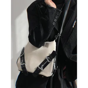 Dark style gothic shoulder backpack with punk buckles and multi straps for women fashion.