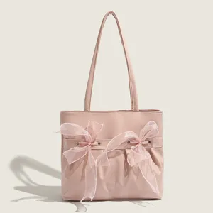 Grand Sac Cabas pour Femmes Joli Nœud Cuir PU Sac à Bandoulière Style Coréen Casual Sac à Main