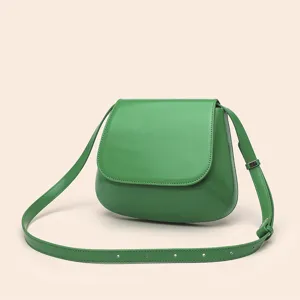 Green PU leather saddle bag vintage crossbody shoulder bag for women daily fashion style.
