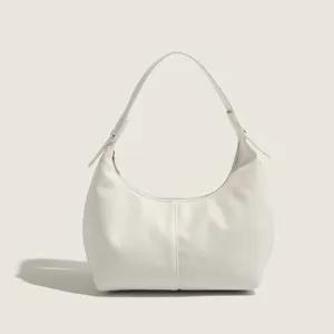 White pebbled PU leather hobo dumpling bag stylish casual shoulder handbag for women daily use