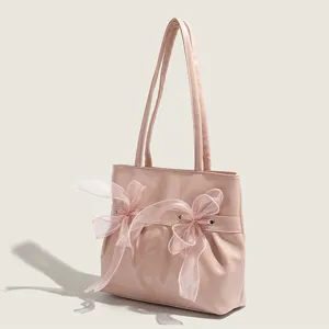 Joli sac cabas rose pour femme, grand sac à main élégant avec nœud, parfait pour tous les jours.