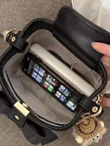 Black retro PU leather bucket bag for women stylish casual shoulder crossbody handbag