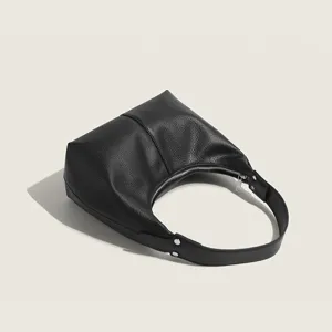 Black PU leather hobo dumpling shoulder bag, casual fashion versatile womens handbag main view.