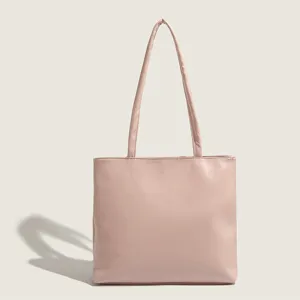 Minimaliste rose femme cabas sac bandoulière décontracté en cuir grande capacité fourre tout