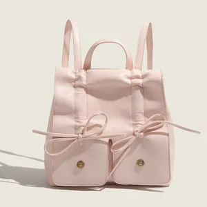 Zaino in pelle rosa donna elegante grazioso fiocco casual quotidiano borsa viaggio