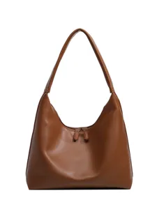 Sac porté épaule femme cuir souple marron hobo minimaliste grande capacité sac cabas bureau.