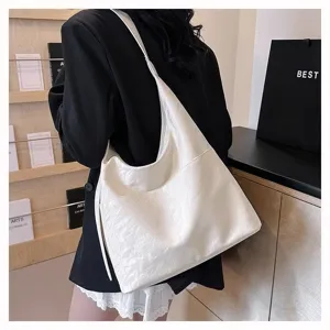 Korean style soft PU leather large capacity shoulder bag casual slouchy hobo tote handbag