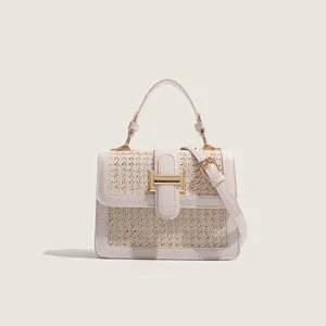 Chic straw woven small square bag for women, summer casual crossbody and shoulder tote.