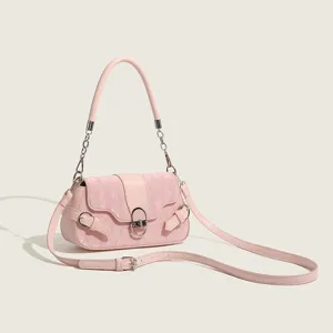 Pink quilted leather shoulder bag for women, trendy chic underarm bag with metal lock.