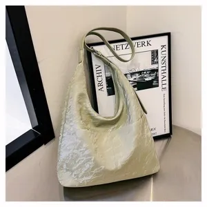 Green soft PU leather shoulder bag large capacity casual hobo crossbody tote bag for women