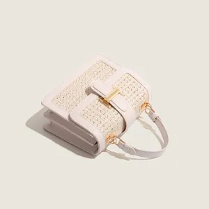 Woven small square bag for women summer straw crossbody bag stylish casual shoulder handbag