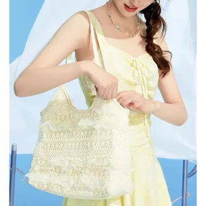 Sac Bandoulière Tissé D'été Plage Grande Capacité Dentelle Mesh Sac Sous Les Aisselles