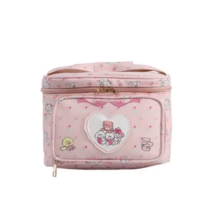 Pink cosmetic bag cute animal vanity case large capacity makeup storage bag for women travel