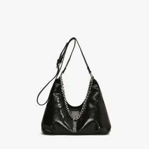 Women PU Leather Tote Bag Stylish Chain Commuter Shoulder Underarm Bag Large Capacity Casual Handbag