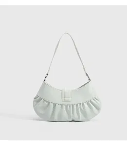 Mint green underarm shoulder bag for women, stylish pleated design daily handbag.