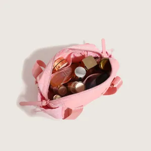 Pink travel cosmetic bag with large capacity, portable toiletry organizer for daily use