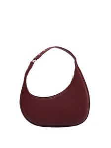Burgundy crescent hobo bag, stylish underarm shoulder bag for women, chic pebbled leather purse.