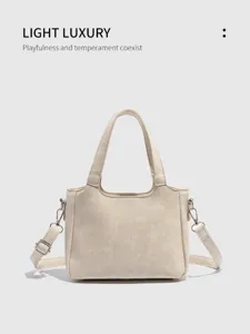 Minimalist solid color women tote bag casual commuting shoulder crossbody bag with strap