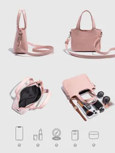 Pink women bucket handbag large capacity casual shoulder commuting bag stylish top handle tote.
