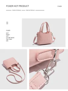 Pink PU leather tote bag for women, stylish shoulder handbag with adjustable strap.