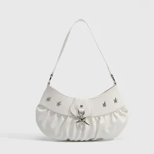 White star hobo shoulder bag for women, trendy pleated PU leather casual crossbody bag with star pendant.