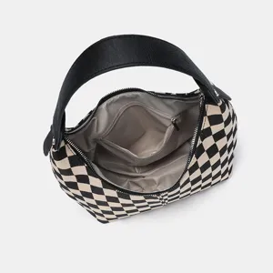 Sac à aumonière à carreaux noir et blanc rétro élégant pour femme sac à main fourre-tout.