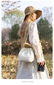 Japanese vintage quilted mirrorless camera bag, stylish shoulder crossbody bag for women.