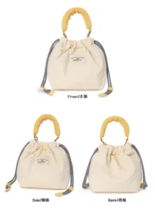 Quilted drawstring canvas camera bag, stylish women shoulder crossbody handbag for daily use.