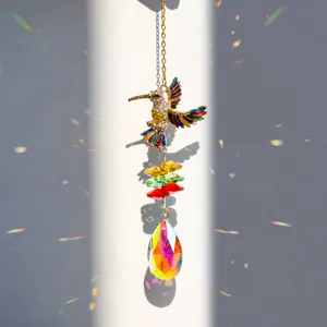 Crystal suncatcher hanging window prism rainbow maker hummingbird decor with colored beads