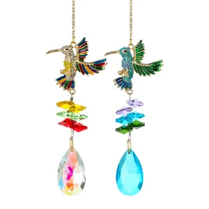 Crystal hummingbird suncatcher wind chime hanging ornament for garden window decor colorful prism