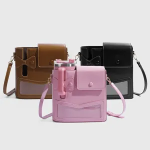 Outdoor pink bow water cup bag crossbody bottle holder protective cover main image
