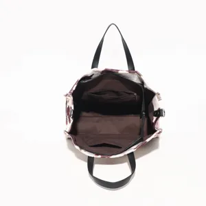 Plush tote bag interior detail view, fuzzy texture handbag showing large capacity storage.