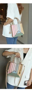 Stylish color-block shoulder bag with pastel vertical stripes, versatile crossbody and handbag.