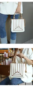 White stylish geometric contrast shoulder handbag for women daily commute trendy tote bag