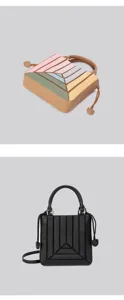 Chic color-blocked shoulder crossbody bag with geometric design, stylish women handbag detail view.
