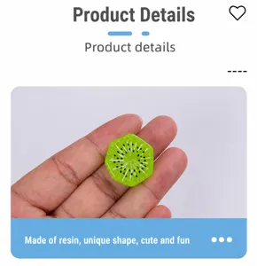 Resin kiwi fruit slice charm detail, miniature DIY craft accessory, cute realistic food design.