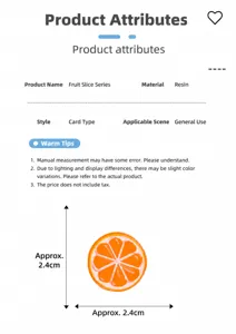 Resin orange fruit slice detail view, DIY craft accessory, miniature size about 2.4cm.
