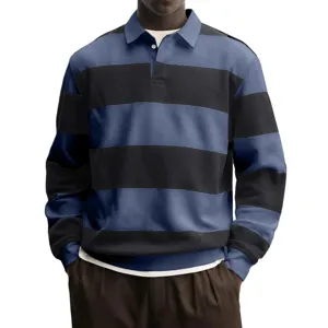 Maglia polo a righe manica lunga uomo top casual ampio risvolto moda primavera autunno