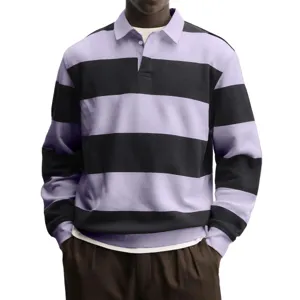 Maglia polo uomo maniche lunghe rigata casual top streetwear moda stile quotidiano