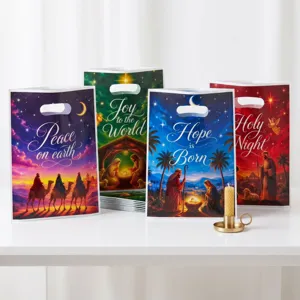 4-in-1 Manger Christmas Gift Bags Nativity Theme Die-Cut Tote Bags Holiday Packaging
