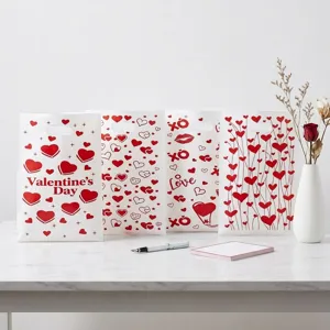 Valentijnsdag Plastic Cadeauzakjes Set Rode Harten Print Romantische Feesttassen