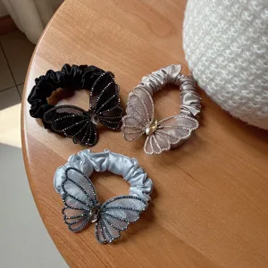 Fairy Style Mesh Butterfly Rhinestone Hair Scrunchie Elegant High Elasticity Ponytail Hair Rope Women Hair Accessories